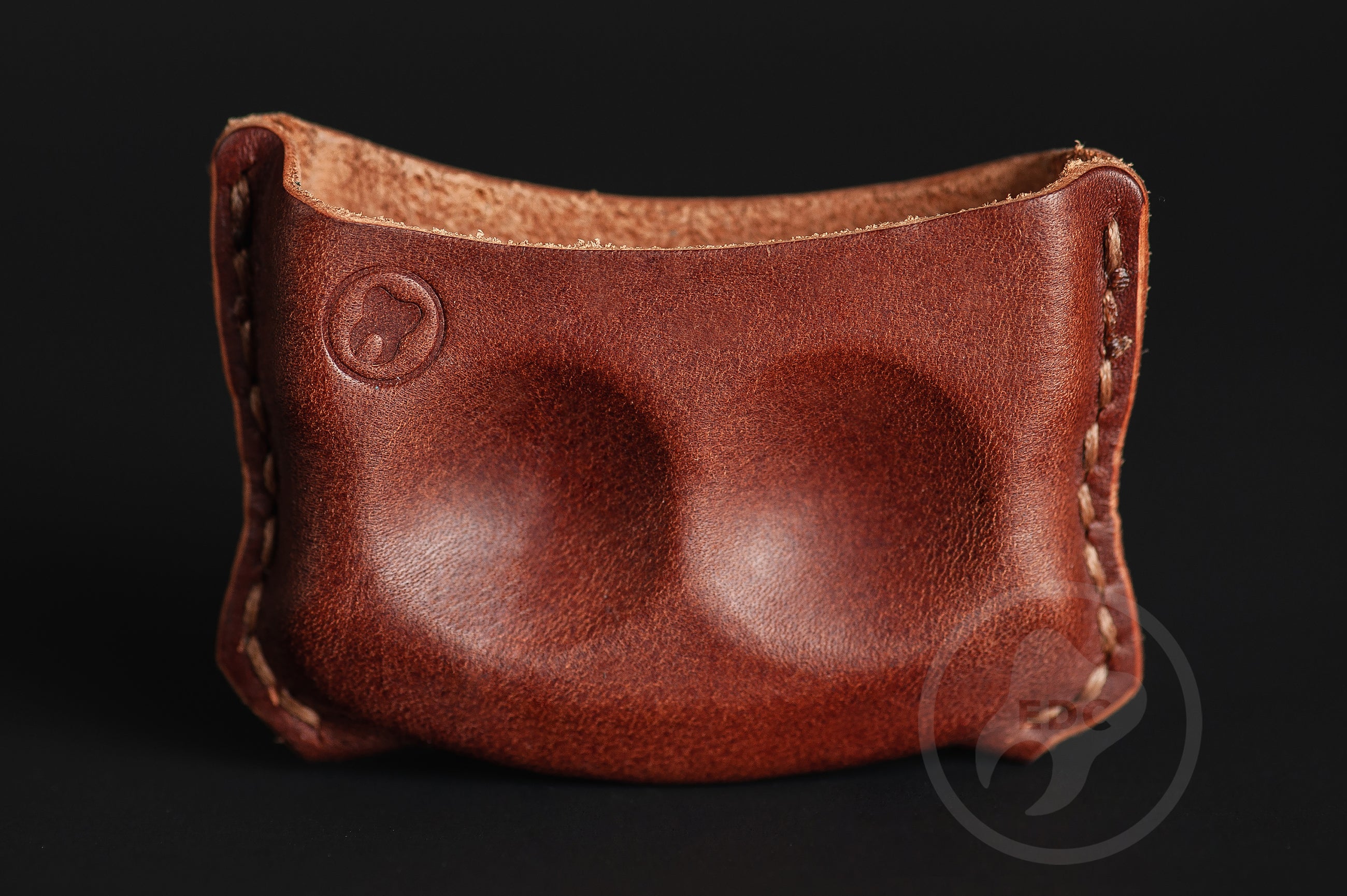 Handmade brown dual-slot leather EDC pocket organizer Series D01 for gear protection by PocketEDC-3