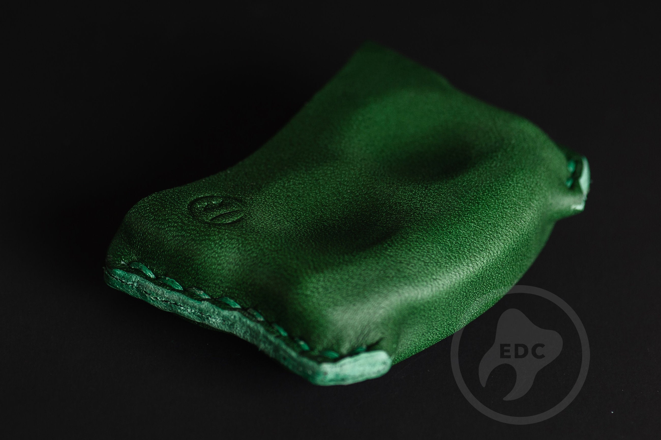 Handmade green dual-slot leather EDC pocket organizer Series D01 for gear protection by PocketEDC