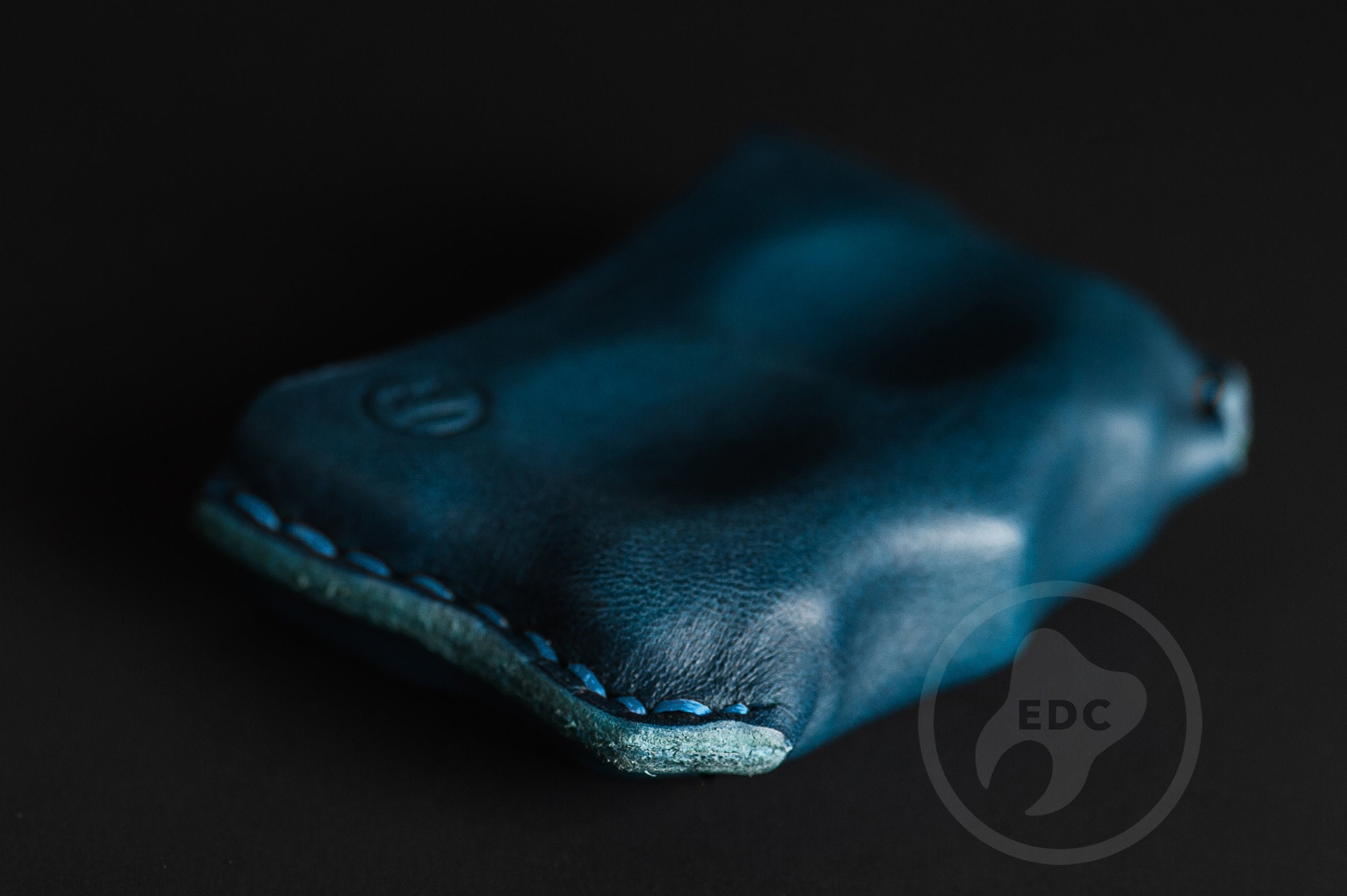 Handmade blue dual-slot leather EDC pocket organizer Series D03 for gear protection by PocketEDC