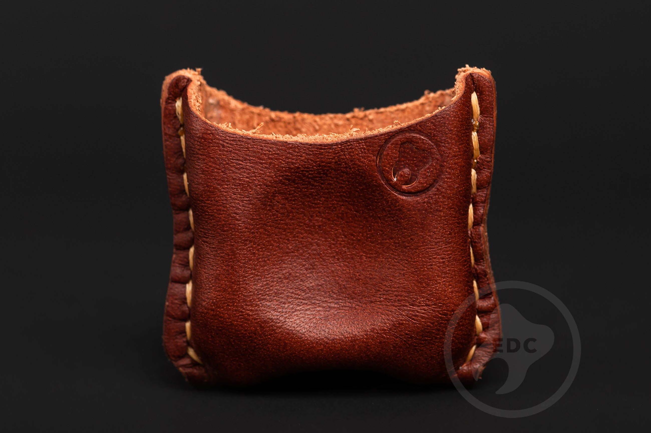 Close-up of premium brown leather stitching on EDC slip S02, Pocket fit of Series S02 heritage brown leather organizer-3