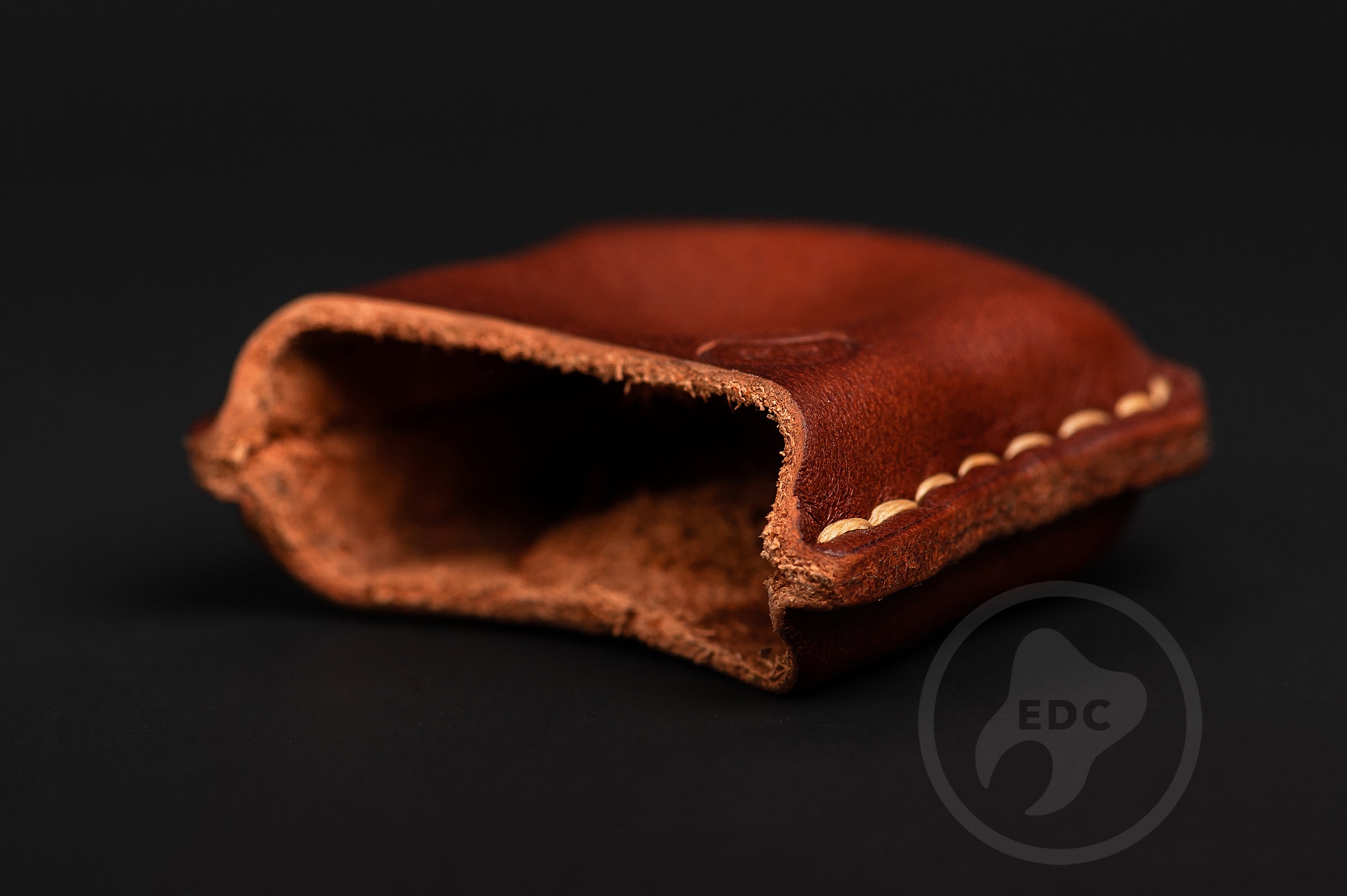 Close-up of premium brown leather stitching on EDC slip S02, Pocket fit of Series S02 heritage brown leather organizer-4