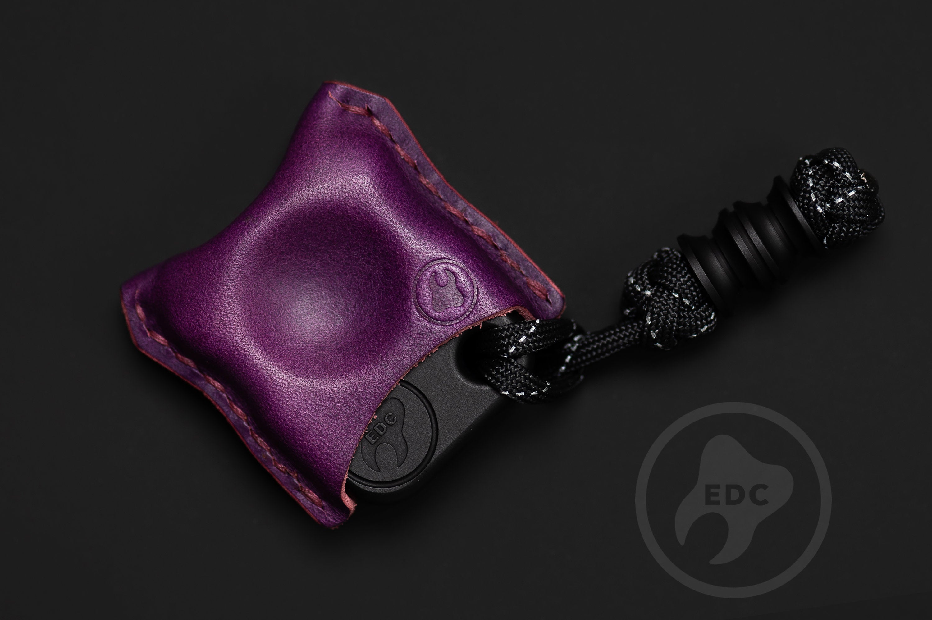 Close-up of premium purple leather stitching on EDC slip S02, Pocket fit of Series S02 royal purple leather organizer