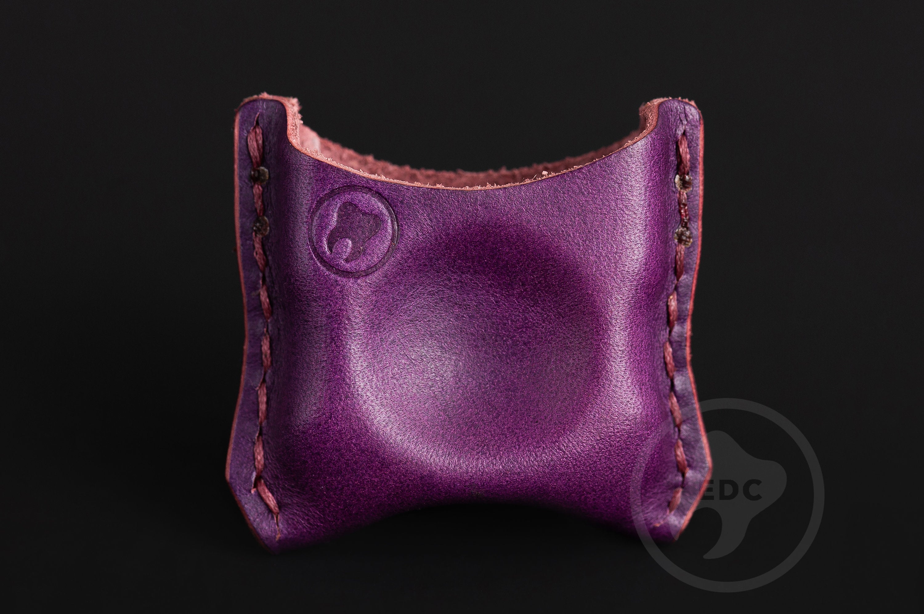 Close-up of premium purple leather stitching on EDC slip S02, Pocket fit of Series S02 royal purple leather organizer-2