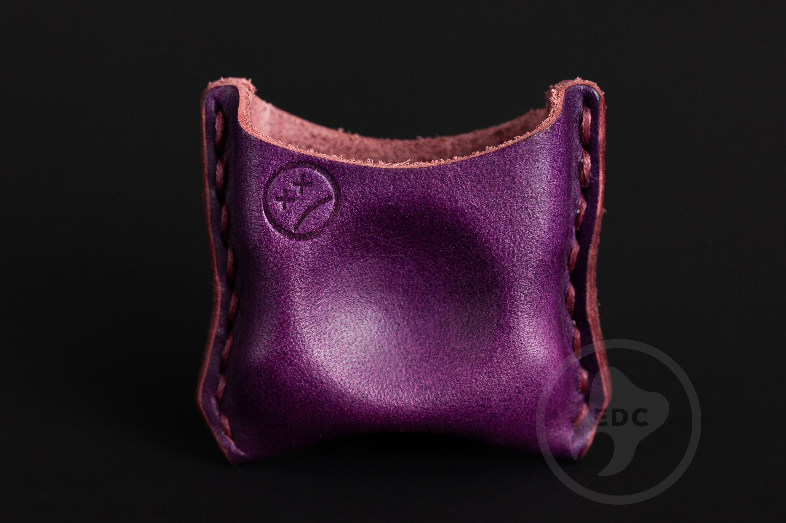 Close-up of premium purple leather stitching on EDC slip S02, Pocket fit of Series S02 royal purple leather organizer-3