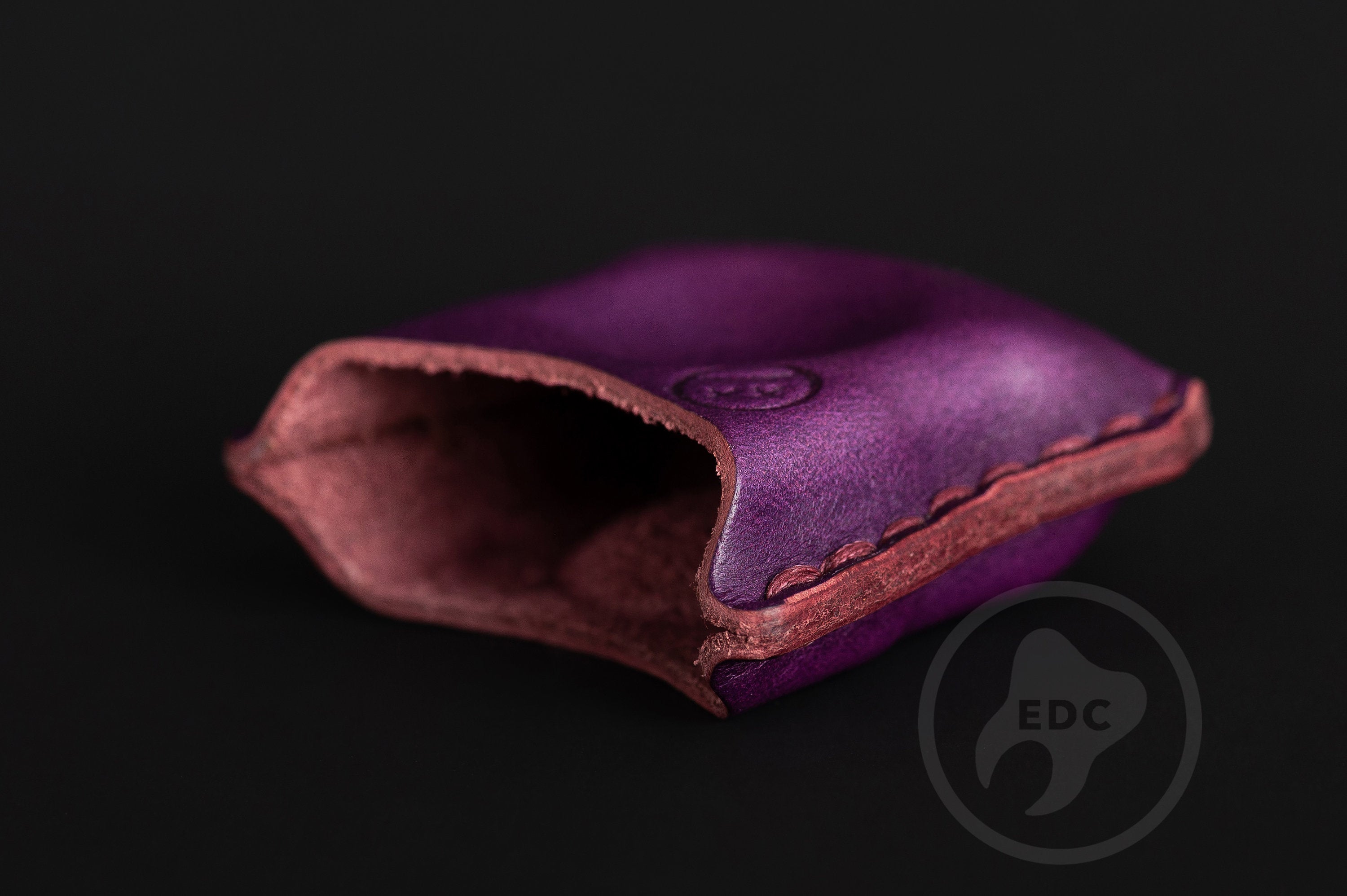 Close-up of premium purple leather stitching on EDC slip S02, Pocket fit of Series S02 royal purple leather organizer-4