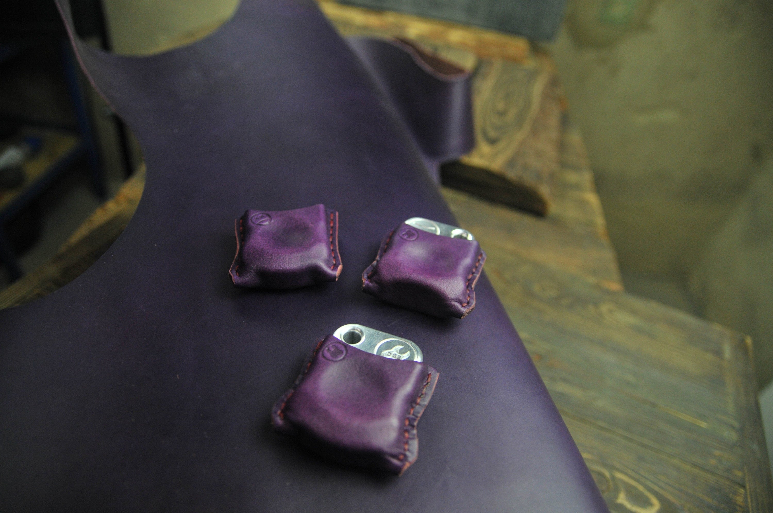 Close-up of premium purple leather stitching on EDC slip S02, Pocket fit of Series S02 royal purple leather organizer-5