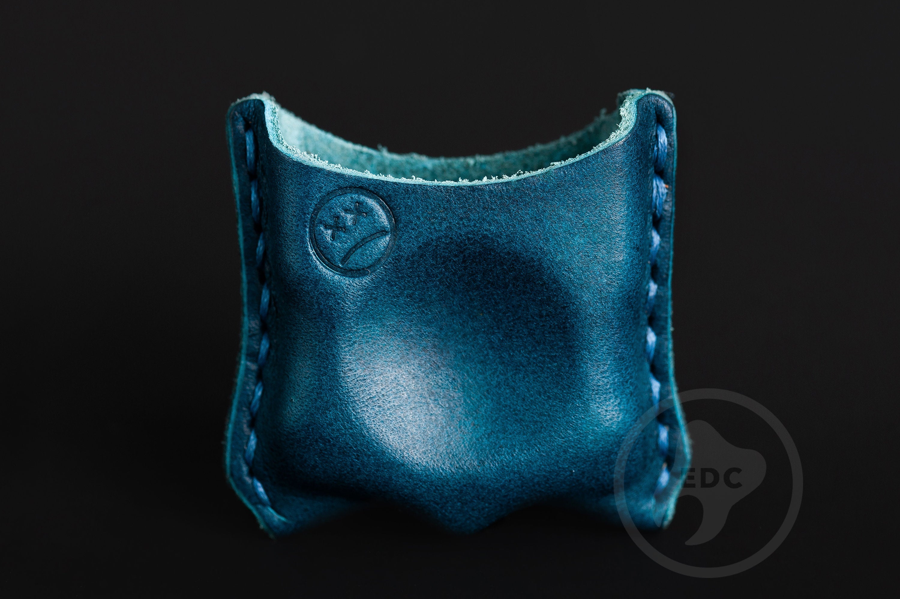Close-up of premium blue leather stitching on EDC slip S03, Pocket fit of Series S03 royal blue leather organizer-3